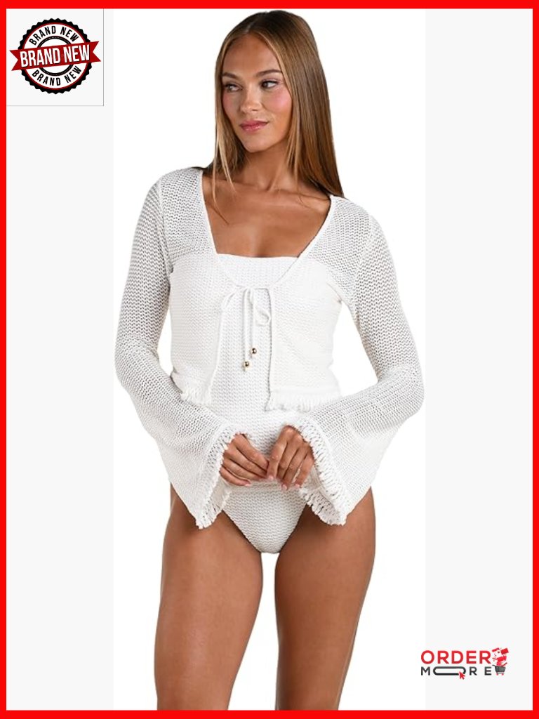 Women's Long Sleeve Cover Up Top With Bell Sleeves & Fringe